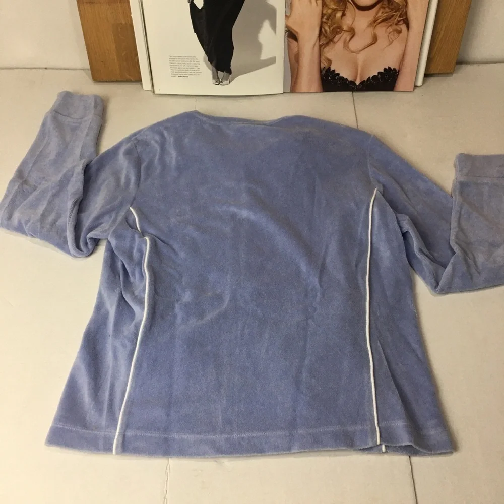 Talbots Petites Blue Velour Track Jacket Zip Front Y2K Casual Size S